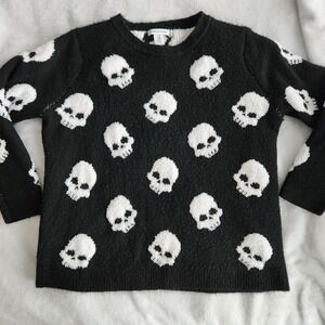 Cupcakes And Cashmere Crew Neck Skull Sweater Size 1X Black Cozy Pullover